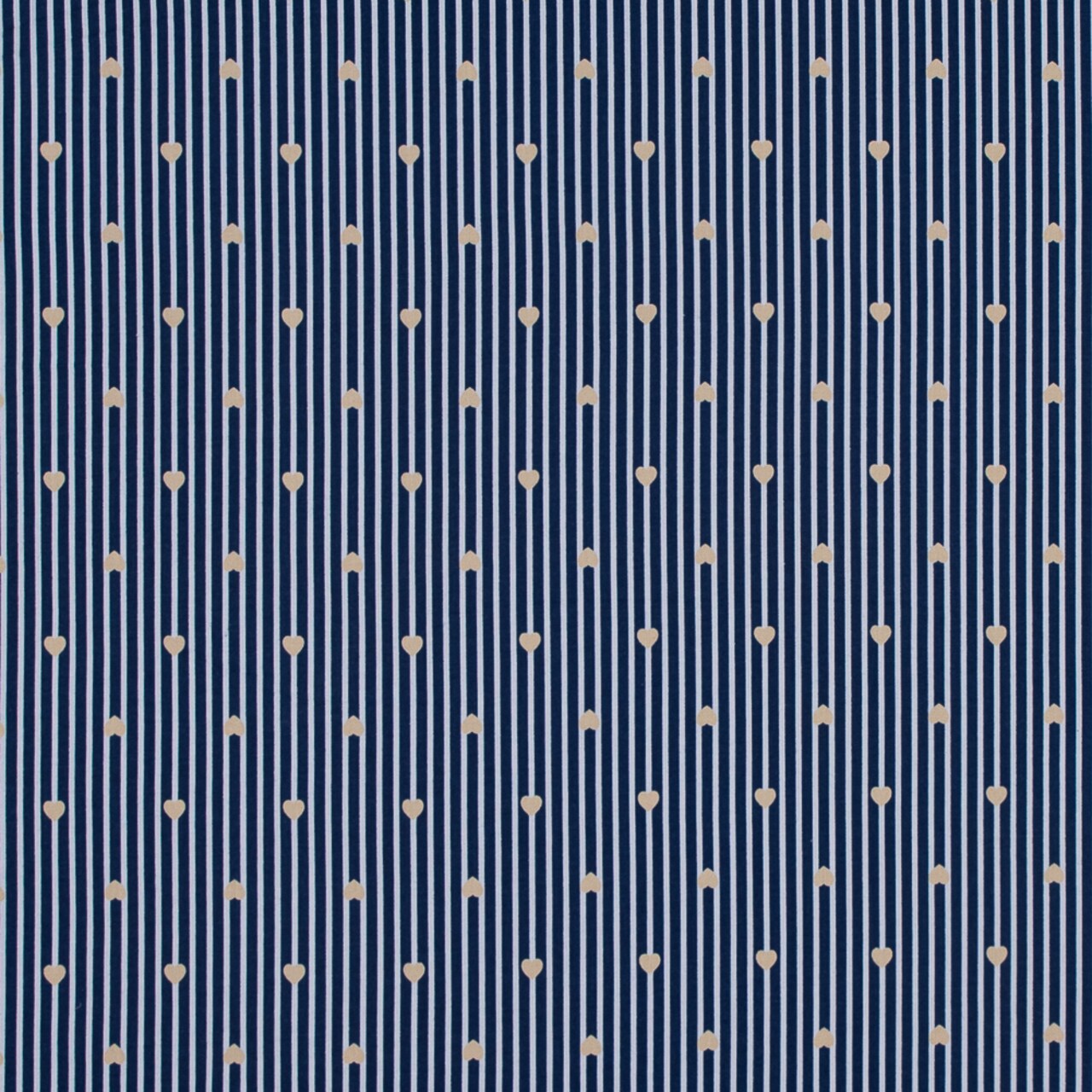 1 Yard Yellow, White and Blue Hearts and Stripes Stretch Cotton Poplin Fabric